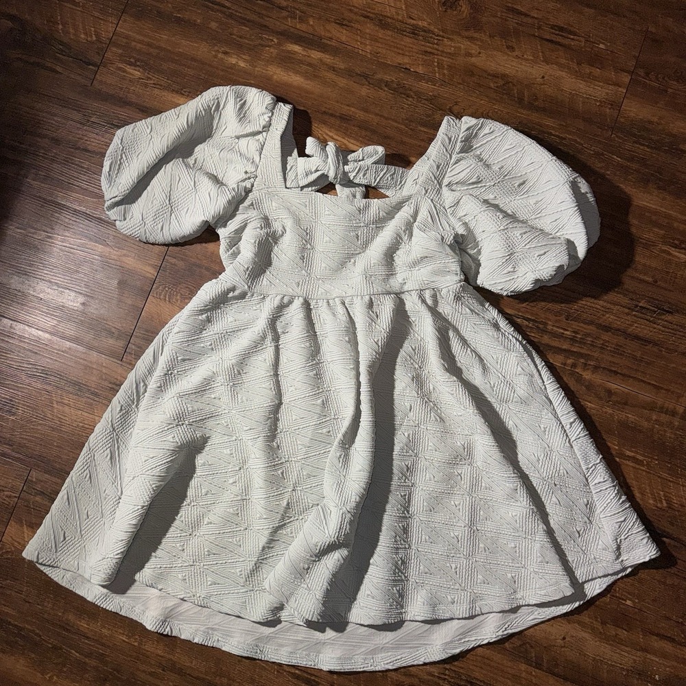 Free People Light Grey Large Textured Puff Sleeves‎ Open Back Dress